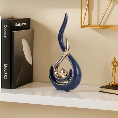 Set de 2 Figuras Abstractas de Cerámica Azul y Dorado miniatura 3