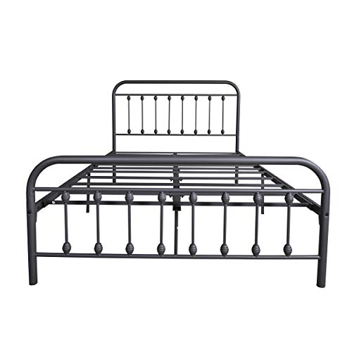 Dumee Metal Full Size Bed Frame Platform With Vintage Headboard And Footboard Sturdy Premium Steel Slat Support No Box Spring Needed, Textured Black #TOP3