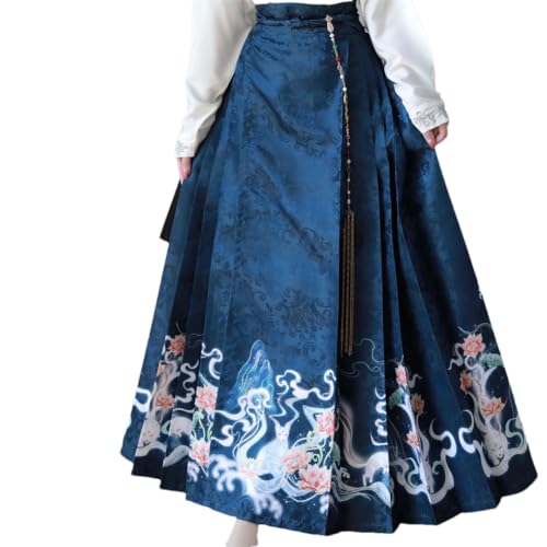 Hanfu traditionnel femme : rompez avec la monotonie grâce à cette jupe plissée bleue brodée 44