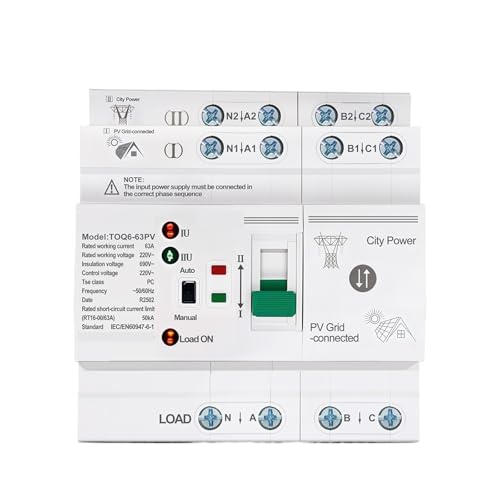 ATS 220V commutateur transfert automatique double alimentation TOQ6 PV inverseur 4 poles 63A