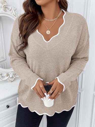 MakeMeChic Women's Fall Sweaters V Neck Casual Loose Long Sleeve Shirts Knitted Pullover Jumper Tops3