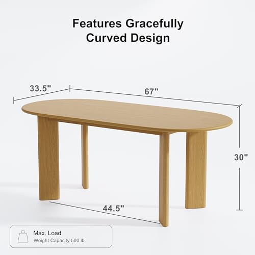 Image of Casaphoria 67 inch Farmhouse Dining Table for 6，Wood Oval Living Room Table, Modern Kitchen Table with Sturdy Base & Thickened Tabletop, Easy to Assembly & Clean, Oak
