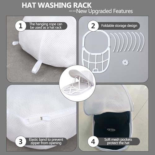 Galenecx Cap Washer, Multifunktionaler Cap Waschmaschinen Form, Stabil Anti-VerformungBasecap Waschgestell, Faltbarer Hutwascher Schutz mit Netz Wäschebeutel, für Erwachsene und Kinder