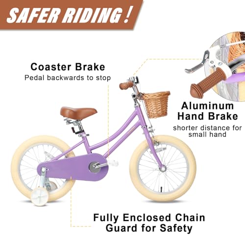 Image of Petimini Vintage Kids Bike for Girls, 12-20 Inch Classic Bicycle with Wicker Basket & Bell, High Tensile Steel Frame, Training Wheels (12-18 inch), 85% Pre-Assembled, Retro Bike for Outdoor Riding