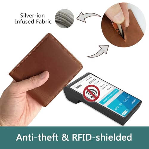 Thin Wallet for Men Bifold Slim Back/Front Pocket Design | 4x3 6 Card Slots, 2 Cash Pockets & 1 ID Window | 0.7" RFID Blocking Horizontal Genuine Leather with Gift Box3