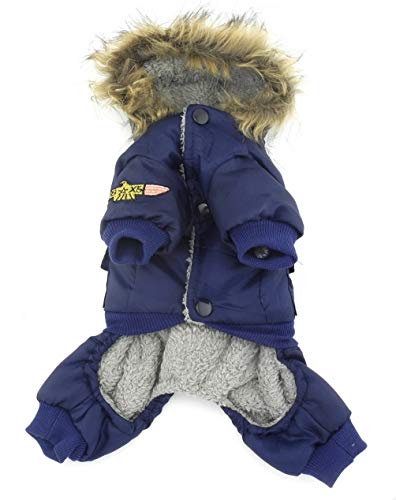 selmai Bekleidung für kleinen Hund (Weibchen/Männchen), Fleece-Fell-Schneeanzug mit Kapuze, für Winter, Overall, wasserdicht