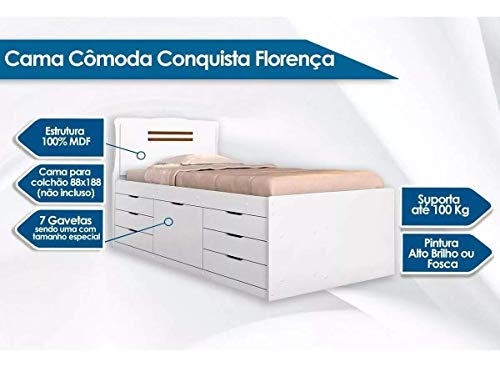 Cama Solteiro Multifuncional 7 Gavetas Florença Siena Móveis Amêndoa/Off White