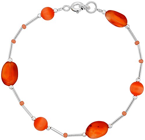 Natural Carnelian Liquid Silver Bracelet Sterling Silver Findings, 7 inch