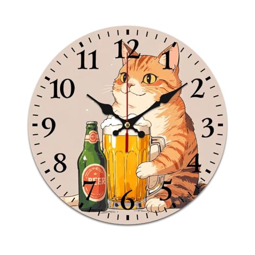 掛け時計 Cat Beer 置き時計 連続秒針 静か かけ時計 PVC かべかけとけい インテリア時計 電池式 直径25cm
