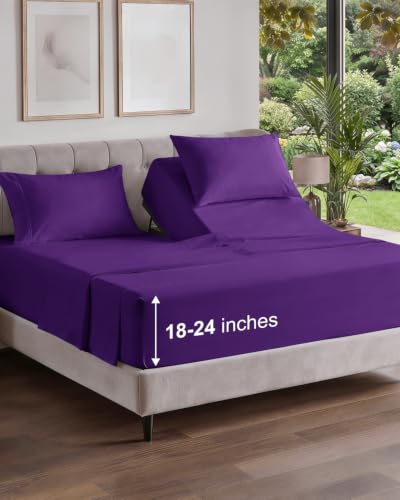 Image of Flex Top Split Head King Sheet Set - 4 Piece Extra Deep Sheets - Purple