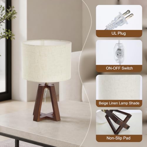 Image of Small Table Lamp, Dimmable Bamboo Bedside Lamp | Mid-Century Modern Style for Bedrooms, Nightstands, Living Rooms, Home Offices, and Reading Nooks