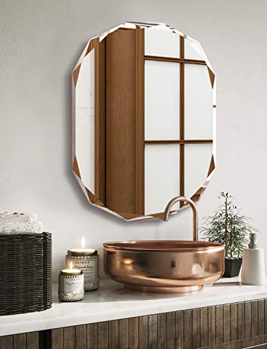 Frameless Scalloped Wall Mirror for Bathroom - Rectangle 20'' X 28'' X 1 Beveled Edge Frameless Rectangle Bathroom Mirror for Wall