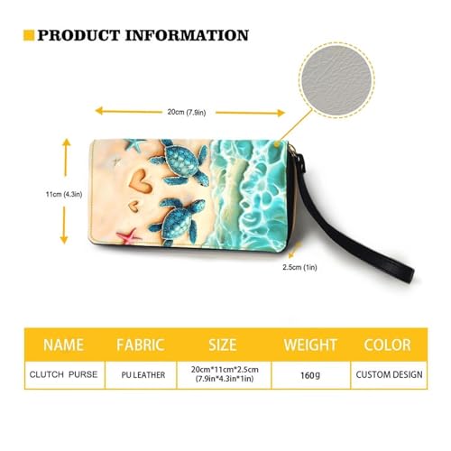 Image of Bulopur Beach Sea Turtle Wallets with Wristlet for Women Envelope Long Wallets Zip Around Small Handbags PU Leather Travel Wallet Passport Holder for Ladies