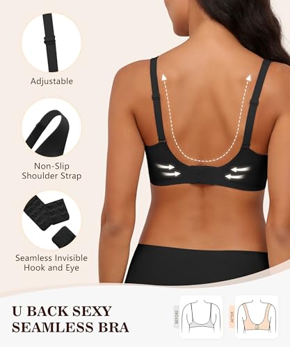 Image of Xcutting Bra for Women Wireless No Underwire Seamless Full Coverage Deep V Bralettes Everyday Comfortable Soft