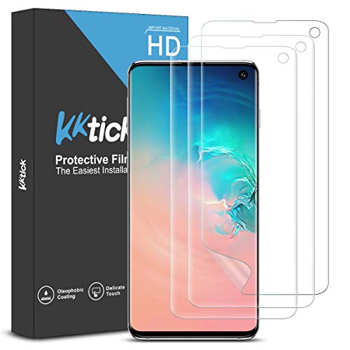 [3 Pack] Screen Protector for Samsung Galaxy S10, KKTICK [Ultrasonic Fingerprint Compatible][Self Healing] Anti-Scratch HD Clear Flexible Film for S10 (6.1 inch), Lifetime Replacement Warranty
