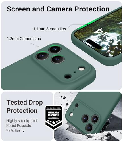 Coque silicone liquide iPhone 17 Pro OTOFLY finition premium vert pin