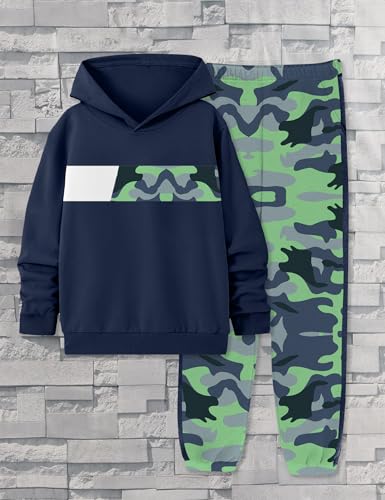 Image of Boys Clothes Boy Outfits 2-Piece Long Sleeve Hoodie and Camouflage Pants Boys Fall Winter Clothes for 6-16 Years
