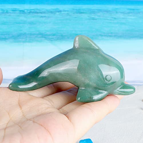 Leadgem 3" Green Aventurine Crystal Dolphin Figurines Jade Dolphins Sea Animal Statue Gemstone Sculpture Collectible Gifts Home Office Garden Decor #TOP2