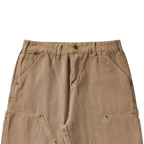 Men's Wide Leg Loose Fit Jeans Washed Duck Double-Front Utility Work Pants with Pockets2