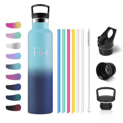 KollyKolla Botella Agua Acero Inoxidable 1L, Cantimplora Termica con Pajita, con Doble Aislamiento, sin BPA, Reutilizable, Termo para Escuela, Preescolar