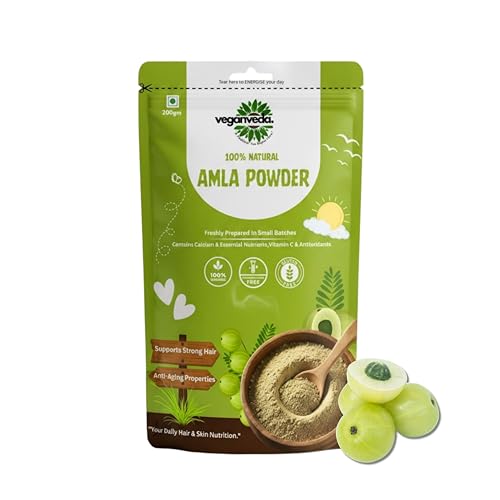 Vegan Veda Natural Amla Powder For Hair Growth 200g | Pure Indian Gooseberry Powder | Natural Hair & Skin Care | Rich in Vitamin C | Vegan, Non-GMO, Preservative-Free Herbal Powder