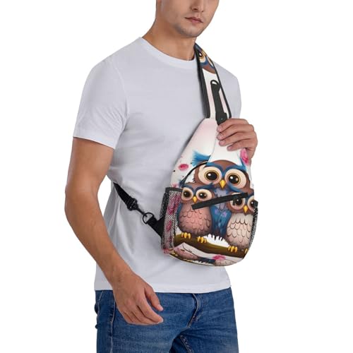 Mochila Sling Crossbody Bolsillo Búhos Negra miniatura 7