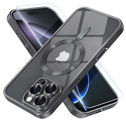 Image of Misea Magnetic for iPhone 16 Pro Max Case Compatible with MagSafe | Never Yellowing, Military Drop Protection, Full Camera Lens Protector Plating Soft Clear Phone Case for Women, Titanium Black