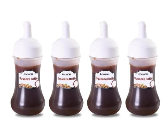 Image of White Premium Squeeze Bottles - BPA-Free Condiment Dispensers with Leak-Proof Green Caps for Ketchup, Oil, Vinegar & More - Pack of 4, Transparent Design for Kitchen & Restaurant Use