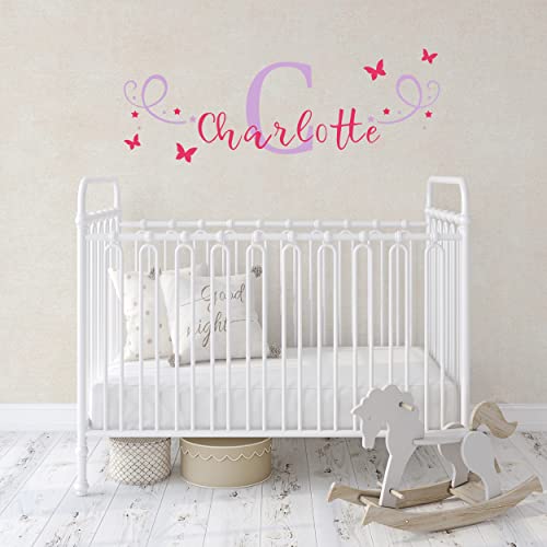 Cursive Letter Wall Decals with Custom Name and Nice Butterflies Stars – Cute Personalized Nursery D?cor – Initial and Custom Name Wall Decal for Kids Bedroom
