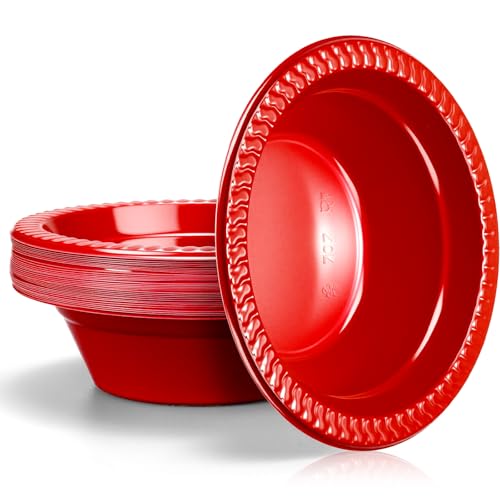 wlilupah 30 Pack 12 oz Red Disposable Plastic Bowls Dessert Ice Cream Salad Soup Serving Cups for Party Picnic Food Snacks (Red)