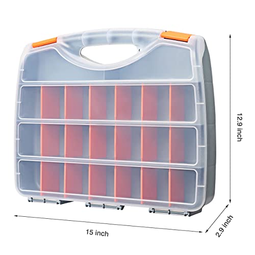Makitoyo Hardware Storage Box Tools Organizer Container With Handle And Clear Lid, 21 Adjustable Compartments And 2 Fixed Sections,Perfect For Screws,Nuts, Bolts And Small Parts,15"L X 12.9"W X 2.9"H #TOP1