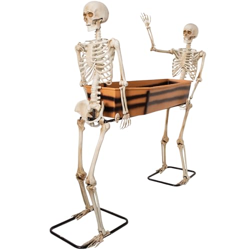 Two Skeletons Carrying Open Coffin Halloween Decorations 5FT Poseable Arms Pallbearers with Waterproof Coffin for haunted house coffin prop yard displays parties and large outdoor Halloween decor