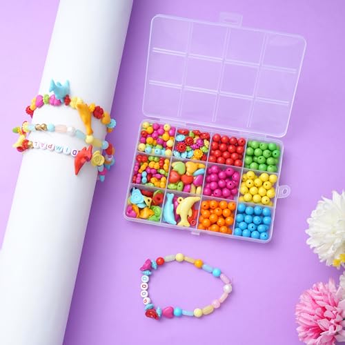 Image of Ambitieux DIY Bracelet Making Kit for Girls - 12 Types Colorful Beads with Charms, Elastic Thread, Earrings, Clasps & Rings - Jewellery Craft Kit for Kids, Birthday Return Gift, Rakhi Special Set for 2 3 4 5 6 7 8 9 10 years (8 mm opaque)