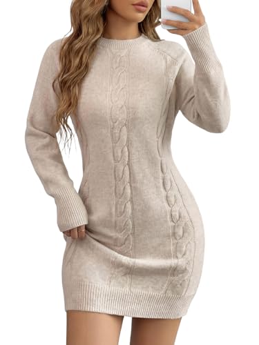 LYANER Women's Cable Knit Round Neck Long Sleeve Elegant Mini
