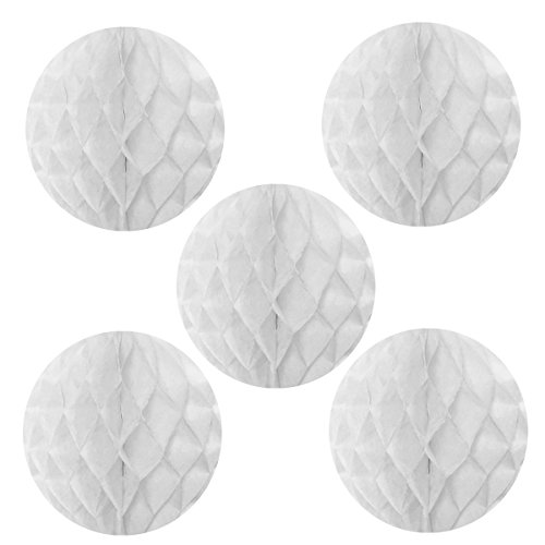 Wrapables 6" Set of 5 Tissue Honeycomb Ball Party Decorations for Weddings, Birthday Parties, Baby Showers, and Nursery Décor, White