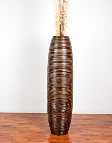 Image of LEEWADEE Large Floor Vase - Handmade Flower Holder Made of Wood, Sophisticated Vessel for Decorative Branches and Dried Flowers, 43 inches, Brown
