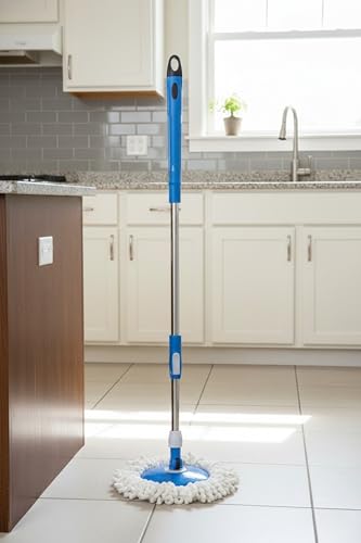 Image of RAYMOX Classic Spin Mop Spares Set Handle with Microfibers Refill Standing Magic Pocha with Easy Grip Handle Mop Stick Rod ( All in One Mop Stick Use )