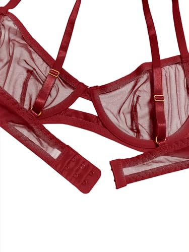 Image of Lilosy Sexy Mesh Sheer Underwire Push Up Lingerie Set Lingerie Set