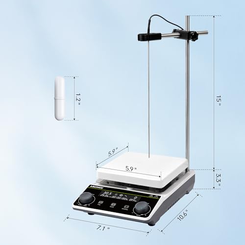 Magnetic Stirrer Hot Plate Stirrer LCD Display 300℃ Max.5L 5.9inch Magnetic Stir Plate 1600RPM Magnetic Mixer Magnetic Hotplate Stirrer with Stir Bar&Temp Probe Senso,110V