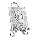 LaModaHome Islamic Book Rehal Stand, Home Decoration to Display the Quran with Elegance, Metal Holder for Reading Studying, Special Events, Ramadan, Religious Holidays - Silver