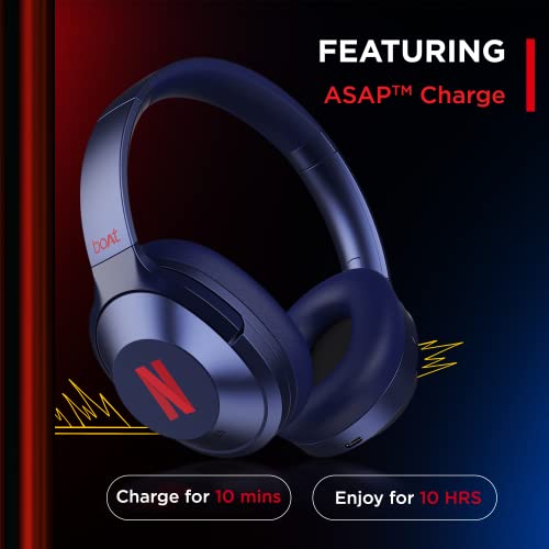 Image of Boat Nirvana 751 ANC Netflix Stream Edition Hybrid Active Noise Cancelling Bluetooth Over Ear Headphones with Up to 65H Playtime, ASAP Charge, Ambient Sound Mode, Immersive Sound, Carry Pouch(Blue)