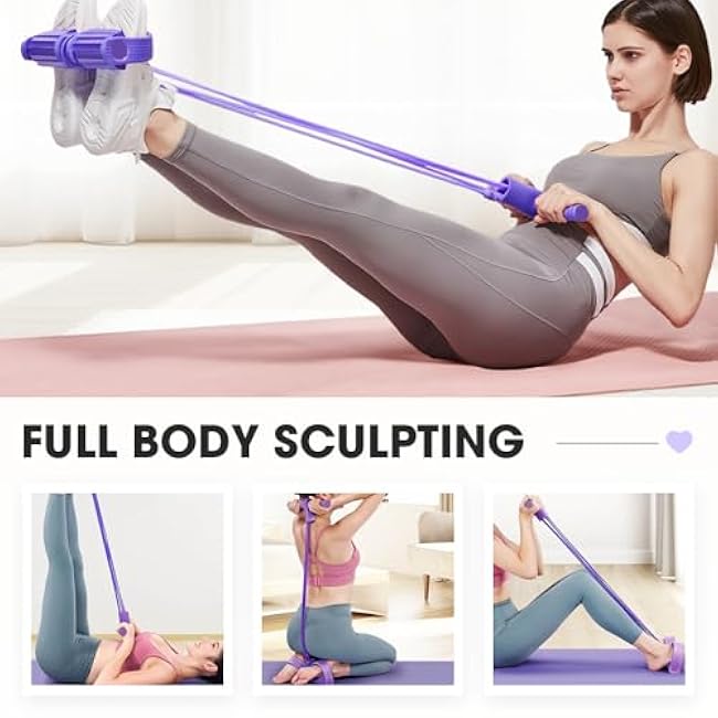 21 Fitness Resistance Bands-4 Tube Pedal Ankle Puller, Pedal Resistance Band with Handle for Arm and Leg Workouts, Multi-Functional Sit Up Rope for Home Gym Equipment, Fitness Beginners