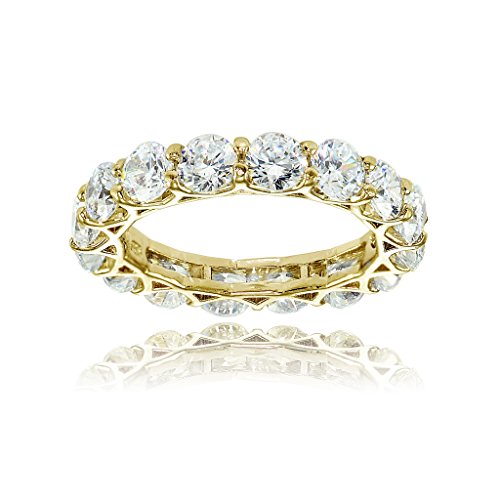 Hoops & Loops 925 Sterling Silver Cubic Zirconia 4mm Round-Cut Eternity Band Ring for Women, Silver, Yellow & Rose Gold