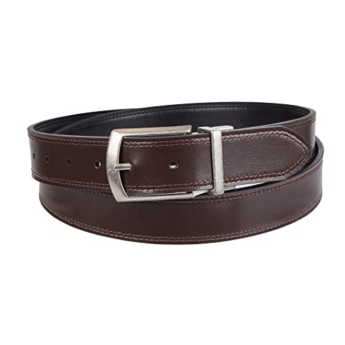 Dickies Mens 35mm Leather Reversible Belt With Stitch, Black/Brown, 3X2