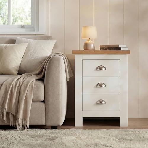 Blisswood Chest of Drawers, Bedroom Storage Cabinets with 3 Drawers, Tall dresser, MDF Wood, Stainless Steel Handles, Ideal for Living Room, Hallway, Office Furniture, White/Oak 37D x 45W x 60H CM - Image 3