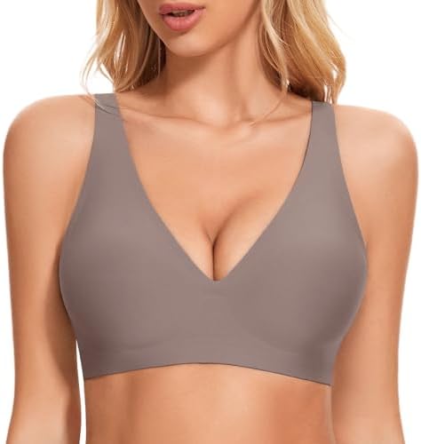 JOYTREE Glatter Damen BH mit Tiefem V-Ausschnitt Klassischer Nahtloser Bügelloser Soft Seamless T-Shirt und Schlaf BH mit Zusätzlicher Verlängerung