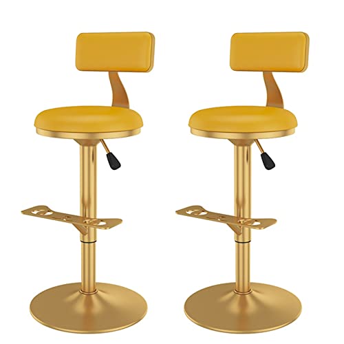 Taburetes de bar, juego de 2 sillas de bar con respaldo ajustable, taburetes de bar giratorios, altura de mostrador de isla de cocina, taburete redondo dorado de cuero PU, para bar, cafetería, sala