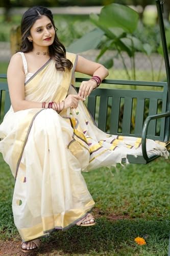Image of SGF11 Women's Soft Cotton Linen Silk Saree With Blouse Piece