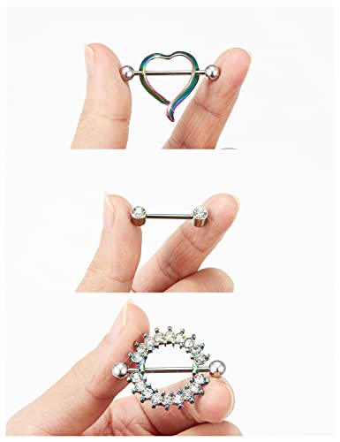 Msndnkwo Surgical Steel Body Piercing Jewelry Nipple Rings Of Distinctive Design 14G 9/16 14Mm Heart Silver Purple Rose Gold Body Piercing Barbell Kit For Women Men Straight Barbell Piercing #TOP2