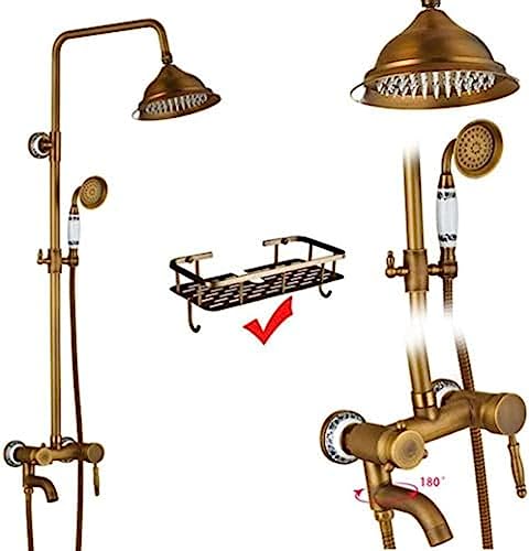 Colonne de douche laiton antique avec étagère intégrée et double poignée